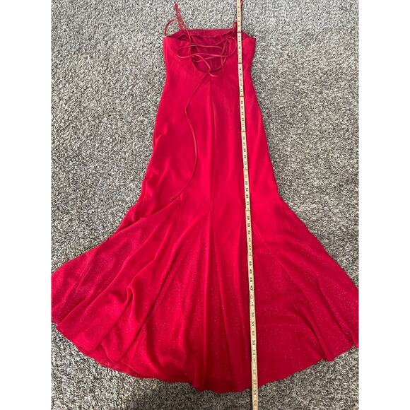Vintage 90s Y2K Formal Dress Size Small Red Glitter Rhinestone Strappy Prom Long - Picture 16 of 16